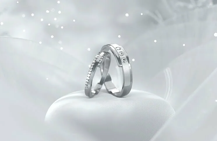 A pair of elegant platinum wedding rings known as Equally in tune